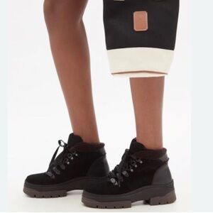 See By Chloe Aure Suede Leather Shearling Lined Brown Black Ankle Boots